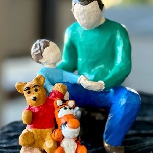 Dad and Son tender love with Pooh and Tiger toys